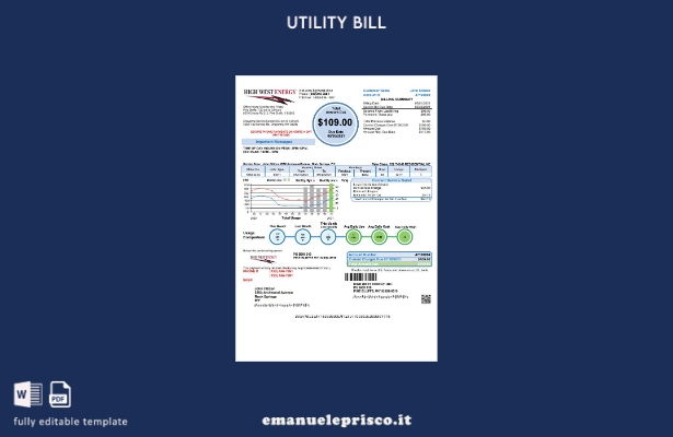 modello di versione word della bolletta dei servizi energetici USA Wyoming High 